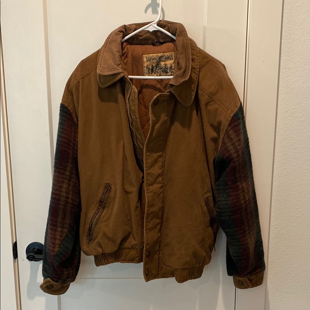 Woodsman A.T.A. All Terrain Apparel Men's Vintage Jacket Lined.  Wool sleeves. L
